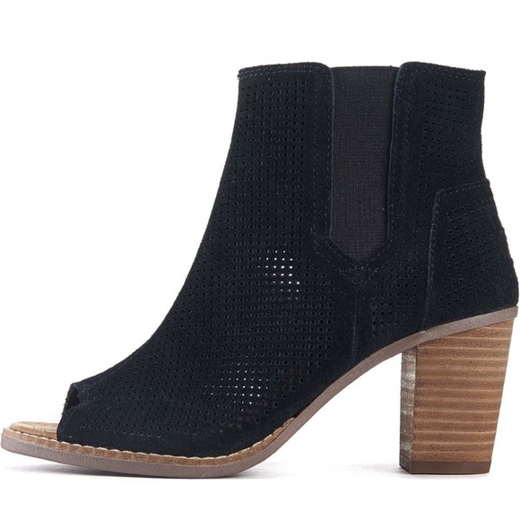 NEW Size 11 TOMS Women’s Majorca Peep Toe Bootie Black Suede 42.5 - Picture 1 of 12